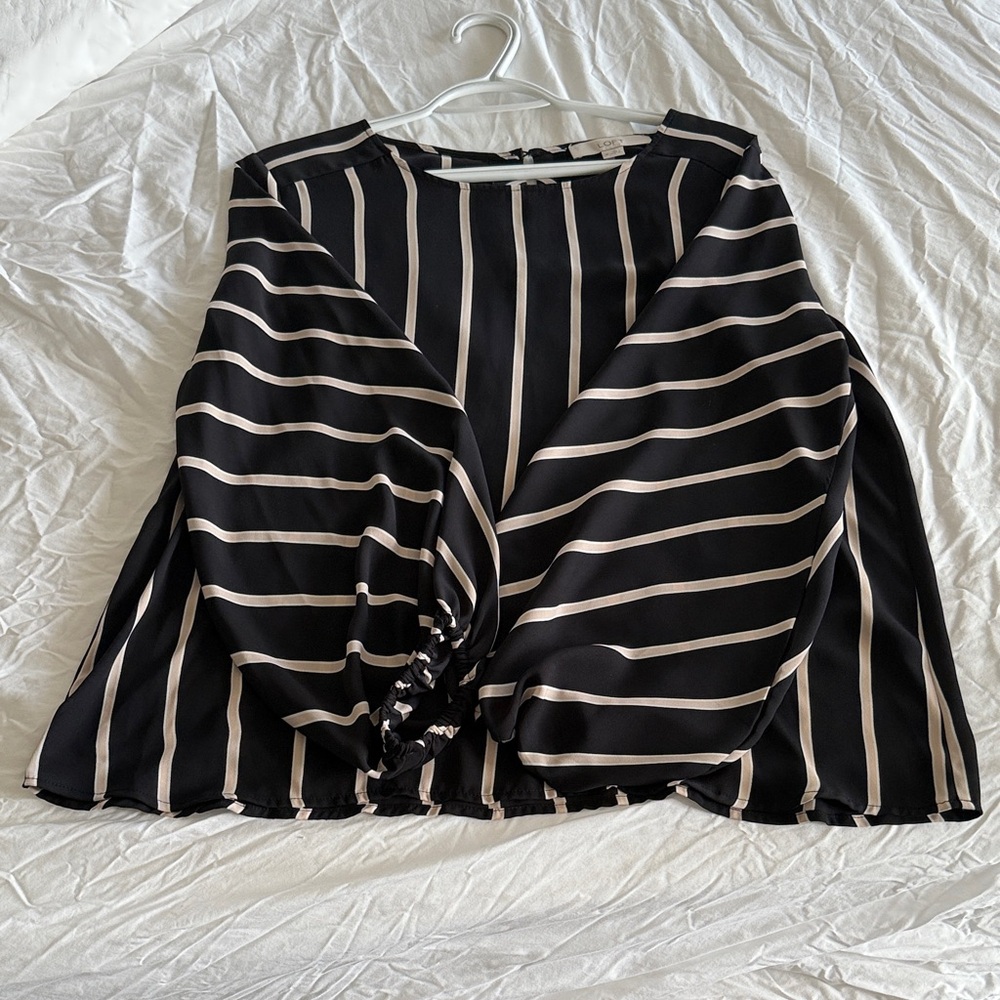 LOFT Black and Cream Striped Blouse